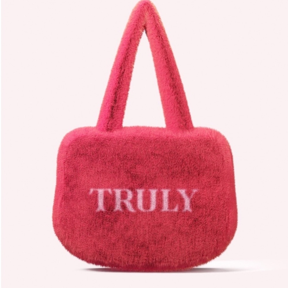 Truly Beauty Pink Faux Fur Tote Bag Fuzzy Plush Logo Handbag Hot Pink New
